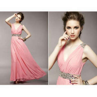 LADIES STYLISH LONG DRESS WITH DIAMANTES - FITS SIZE 32-34