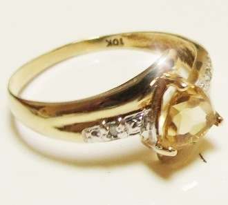 SOLID 10CT GOLD CITRINE AND DIAMOND RING SIZE 6