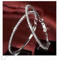 ***BRAND NEW EXQUISITE PLATED 925 STERLING SILVER AUSTRIAN CRYSTAL EARRING 30MM