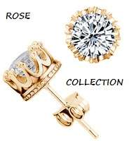 ***NEW LATEST DESIGN! EXQUISITE CR. DIAMOND CHAMPAGNE PLATED CROWN STUD EARRINGS