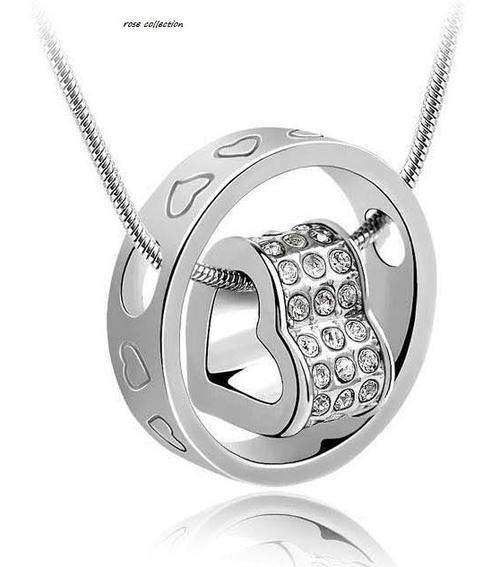 EXQUISITE!! 18K White Gold Plated Heart+Ring Pendant Necklace Made With Swarovski Elements