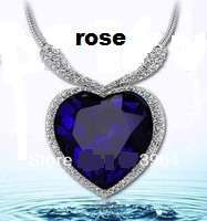 EXQUISITE AUSTRIAN SAPPHIRE SWAROVSKI ELEMENTS CRYSTAL TITANIC HEART OF THE OCEAN NECKLACE (40CM+5CM