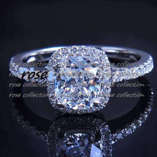 LATE! START! 2 Carat Cushion Cut simulated Diamond Ring with Accents Engagement Ring-Size6/M/16.51mm