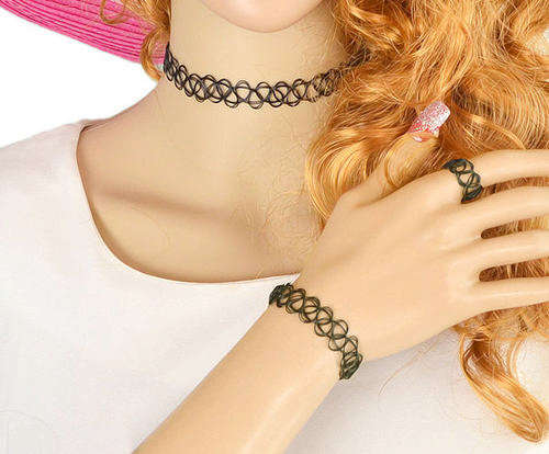 Rose Vintage Collection!!! Black Choker Necklace Matching Set - Latest Classy Modern Designer Piece!