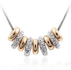 ***LATEST DESIGN! YELLOW AND WHITE GOLD PLATED RING NECKLACE WITH SIMULATED DIAMONDS
