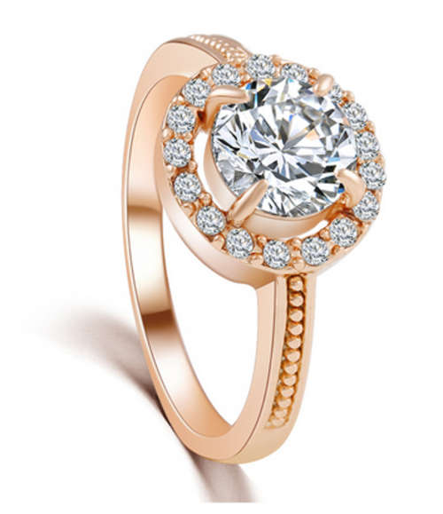 ASTONISHING 18K YELLOW GOLD PLATED SIMULATED DIAMOND RING SIZE 7/17.3MM/O - ERV R999