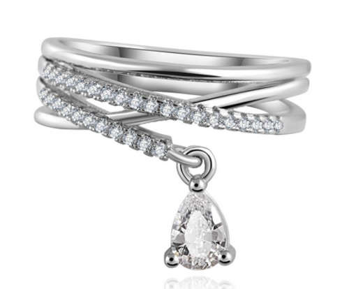 PHENOMENAL!! MULTI LAYER WHITE GOLD PLATED WITH SIMULATED DIAMOND RING SIZE 7/17.3MM/O