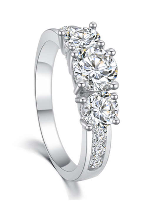 OUT OF THIS WORLD WHITE GOLD PLATED WITH SIMULATED DIAMOND RING SIZE 7/17.3MM/O