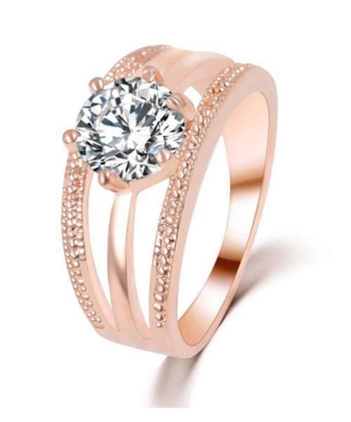 AWESOME!! 3 LAYER YELLOW GOLD PLATED WITH SIMULATED DIAMOND RING SIZE 7/17.3MM/O