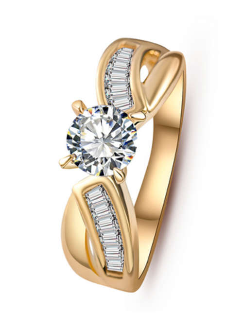 THRILLING!! YELLOW GOLD PLATED WITH SIMULATED DIAMOND RING SIZE 7/17.3MM/O - ERV R999