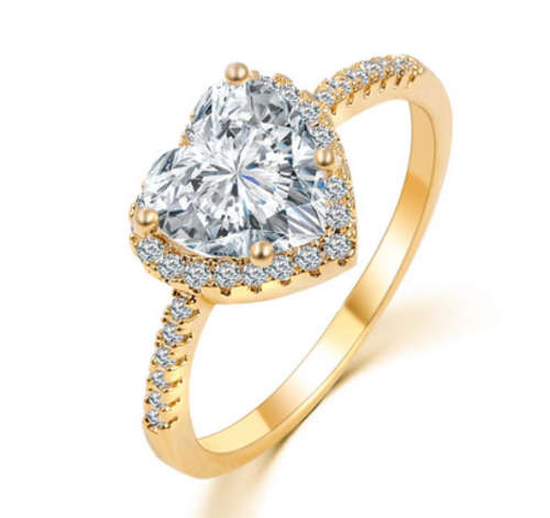 MARVELLOUS!! HEART SHAPED 14K YELLOW GOLD PLATED SIMULATED DIAMOND RING SIZE 7/17.3MM/O ERV R999