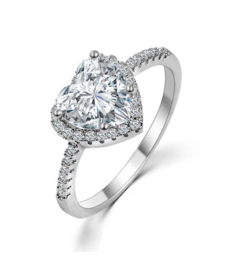 MARVELLOUS!! HEART SHAPED SILVER PLATED SIMULATED DIAMOND RING SIZE 7/17.3MM/O