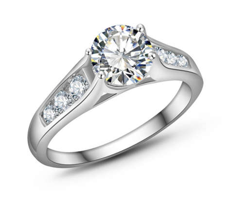 INCREDIBLE!! SILVER PLATED WITH SIMULATED DIAMOND RING SIZE 7/17.3MM/O