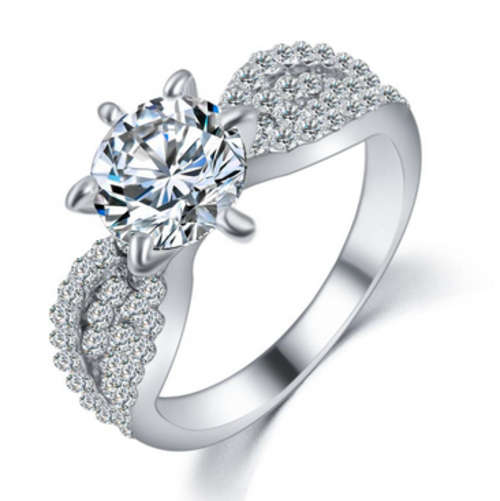 TREMENDOUS!! LAYERED SILVER PLATED WITH SIMULATED DIAMOND RING SIZE 7/17.3MM/O