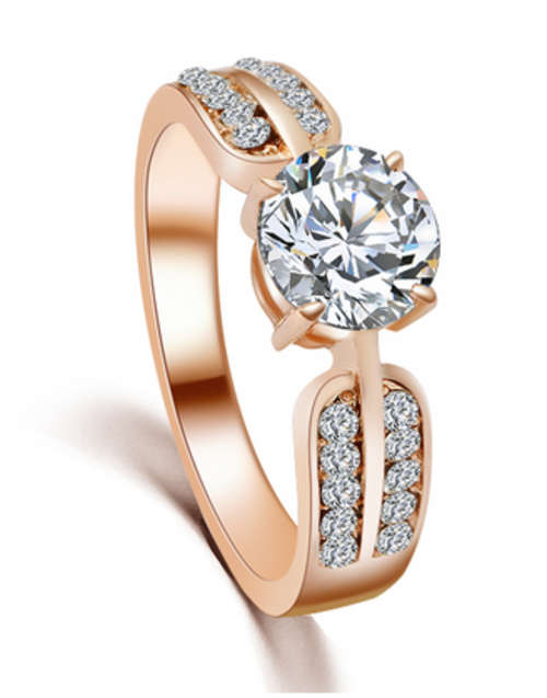 WONDROUS!! 2 LAYER 18K YELLOW GOLD PLATED WITH SIMULATED DIAMOND RING SIZE 9/R1/2/19MM - ERV R999