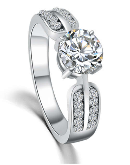 WONDROUS!! 2 LAYER WHITE GOLD PLATED WITH SIMULATED DIAMOND RING SIZE 9/R1/2/19MM ERV R1599