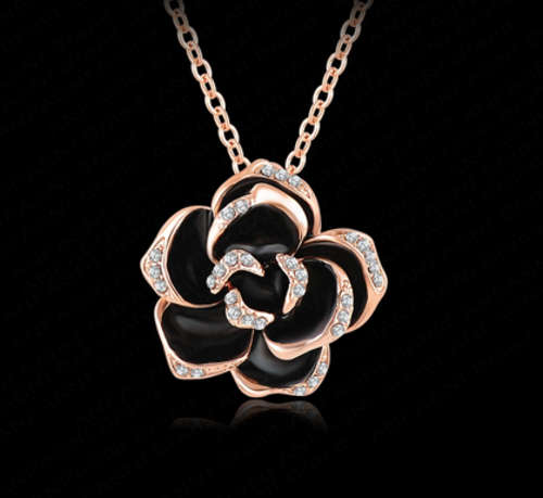 EXTRAORDINARY!! FLOWER DESIGN 18K ROSE GOLD PLATED SIMULATED DIAMOND NECKLACE PENDANT