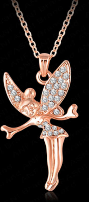 EXTRAORDINARY!! FAIRY SHAPE 18K ROSE GOLD PLATED SIMULATED DIAMOND NECKLACE PENDANT
