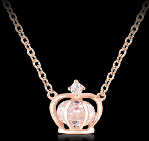 PHENOMENAL!! CROWN 18K ROSE GOLD PLATED SIMULATED DIAMOND NECKLACE PENDANT