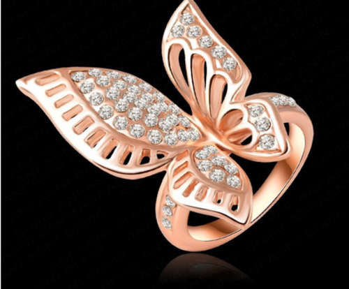 STUNNING!! BUTTERFLY ROSE GOLD PLATED SIMULATED DIAMOND RING SIZE 8/18.1MM/P 1/2 - ERV R1599