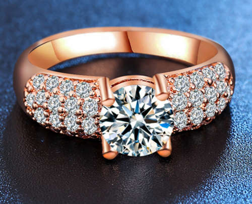 MARVELLOUS!! YELLOW GOLD PLATED WITH SIMULATED DIAMOND RING SIZE 7/17.3MM/O