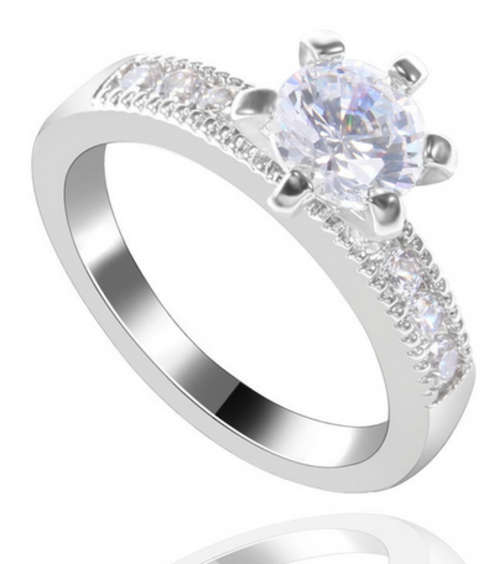 BREATHTAKING!! WHITE GOLD PLATED WITH SIMULATED DIAMOND RING SIZE 7/17.3MM/O