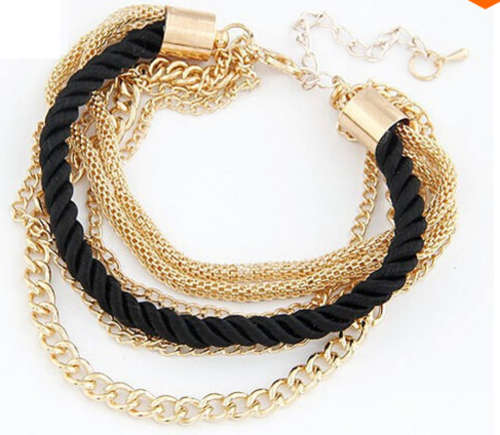 MIND-BLOWING!! ROPE AND CHAIN NAVY BLUE AND YELLOW GOLD PLATED BRACELETS ERV R999