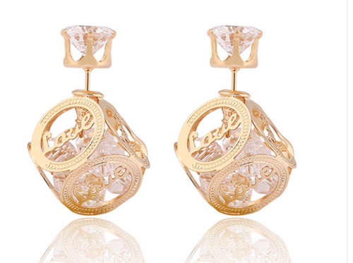 SPARKLING!! YELLOW GOLD PLATED WITH SIMULATED DIAMOND EARRING ERV R999