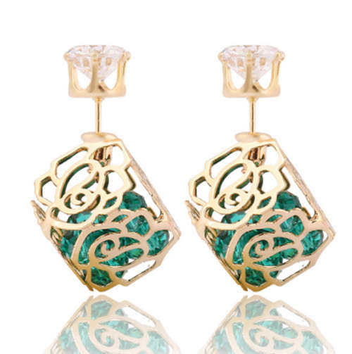 SPARKLING!! YELLOW GOLD PLATED WITH SIMULATED DIAMOND EARRING ERV R999