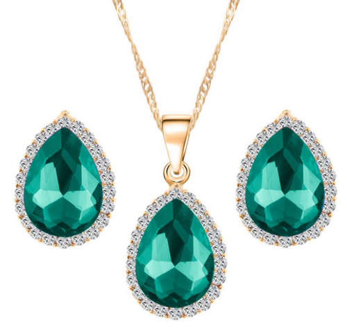 EXQUISITE!! YELLOW GOLD PLATED WITH SIMULATED DIAMOND NECKLACE AND EARRING SET