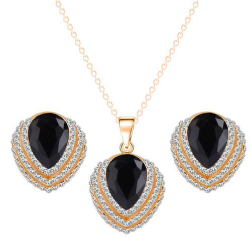 EXQUISITE!! YELLOW GOLD PLATED WITH SIMULATED DIAMOND NECKLACE AND EARRING SET