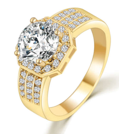 MARVELLOUS!! YELLOW GOLD PLATED WITH SIMULATED DIAMOND RING SIZE 7/17.3MM/O ERV R999