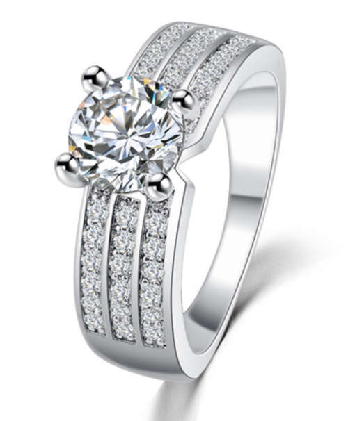 HEADTURNER!! WHITE GOLD PLATED SIMULATED DIAMOND RING SIZE 6/16.5 MM/L 1/2 ERV R999