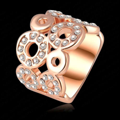 EYE CATCHING!! ROSE GOLD PLATED SIMULATED DIAMOND RING SIZE 9/19 MM/R 1/2