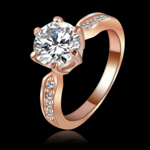 EYE CATCHING!! ROSE GOLD PLATED SIMULATED DIAMOND RING SIZE 9/19 MM/R 1/2