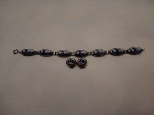 art cameo silver bracelet and earrings signed by artist