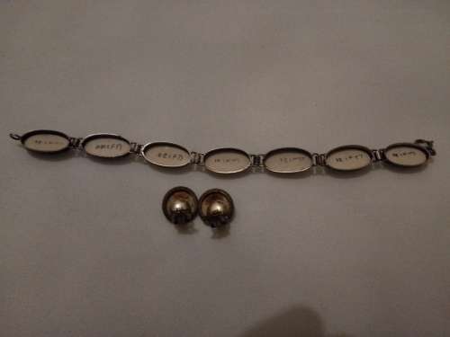 art cameo silver bracelet and earrings signed by artist