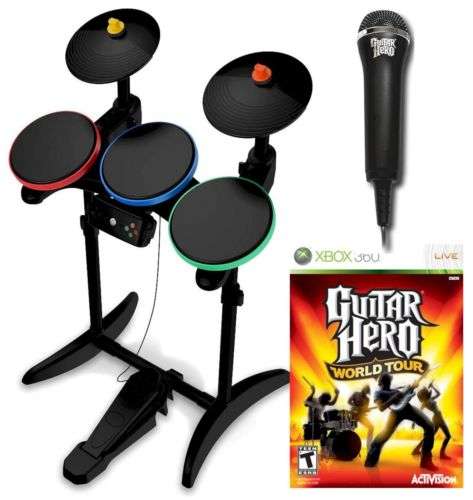 NEW XBox 360 Guitar Hero WORLD TOUR Mic+Drum Kit Video Game Set microsoft band