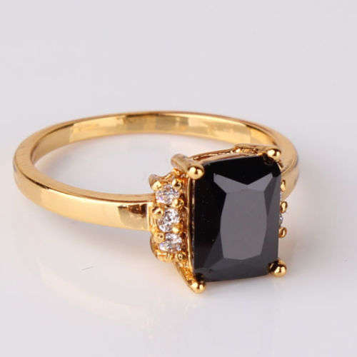 24k yellow gold filled black sapphire HOT ring Sz9