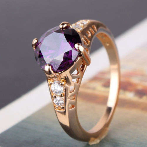 18k gold filled appealing purple&white sapphire ring Sz9