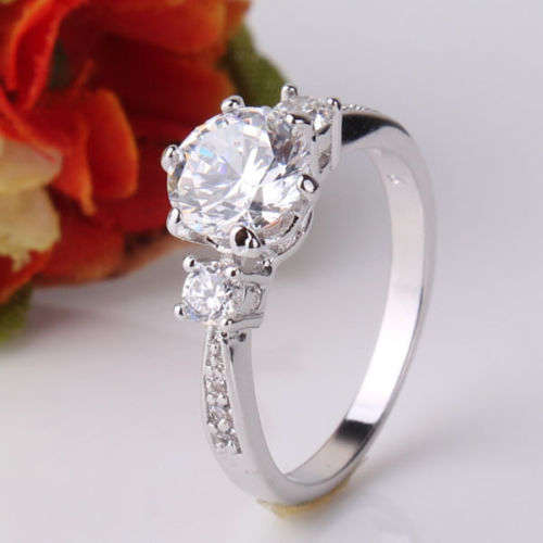 18k white gold filled Hot white sapphire Engagement ring Sz9