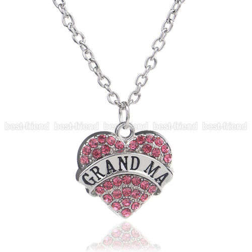 Family Gift Grandma Diamante Pink Rhinestone Heart  Necklace