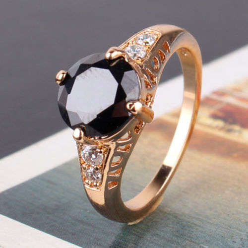 New Chic Stylish black sapphire 18k gold filled HOT SALE ring Sz7