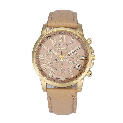 Geneva Roman Numerals Faux Leather Analog Wrist Watch