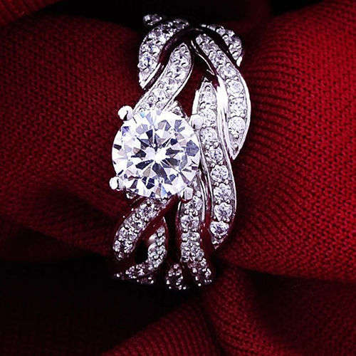 2x Women Fashion 925 Sterling Silver Rehinestone Engagement Wedding Ring Set