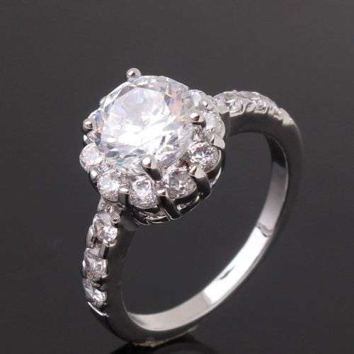 Wedding design 18k white gold filled eternal white sapphire cluster ring Sz7