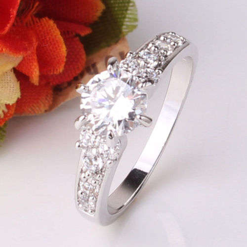 18k white gold filled white sapphire band ring Sz7/O