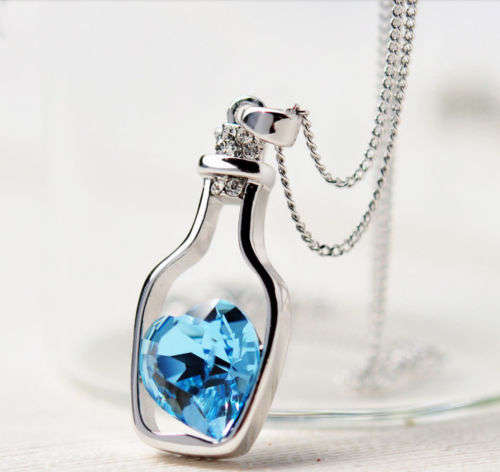 9K White Gold Filled AAA Heart Shape Crystal Necklace & Pendant