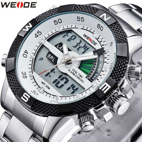 WEIDE Men's Sport Watch LCD Day Date Alarm Stainless Steel Quartz