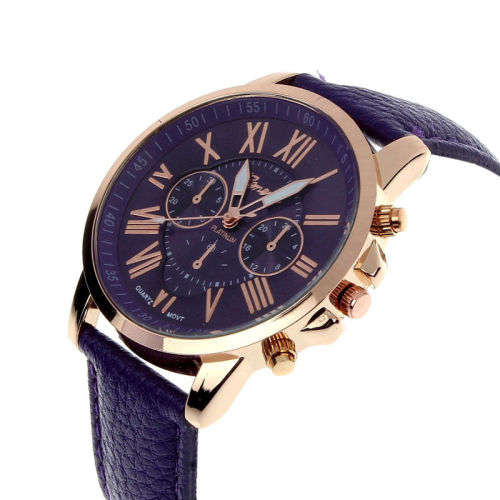 Geneva Roman Numerals Leather Analog Quartz Wrist Watch Blue
